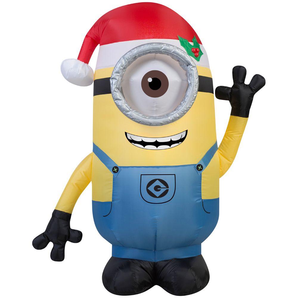 Minions - Outdoor Christmas Decorations - Christmas Decorations H Inflatable Minion Stuart with Santa Hat - Minions - Outdoor Christmas Decorations - Christmas Decorations