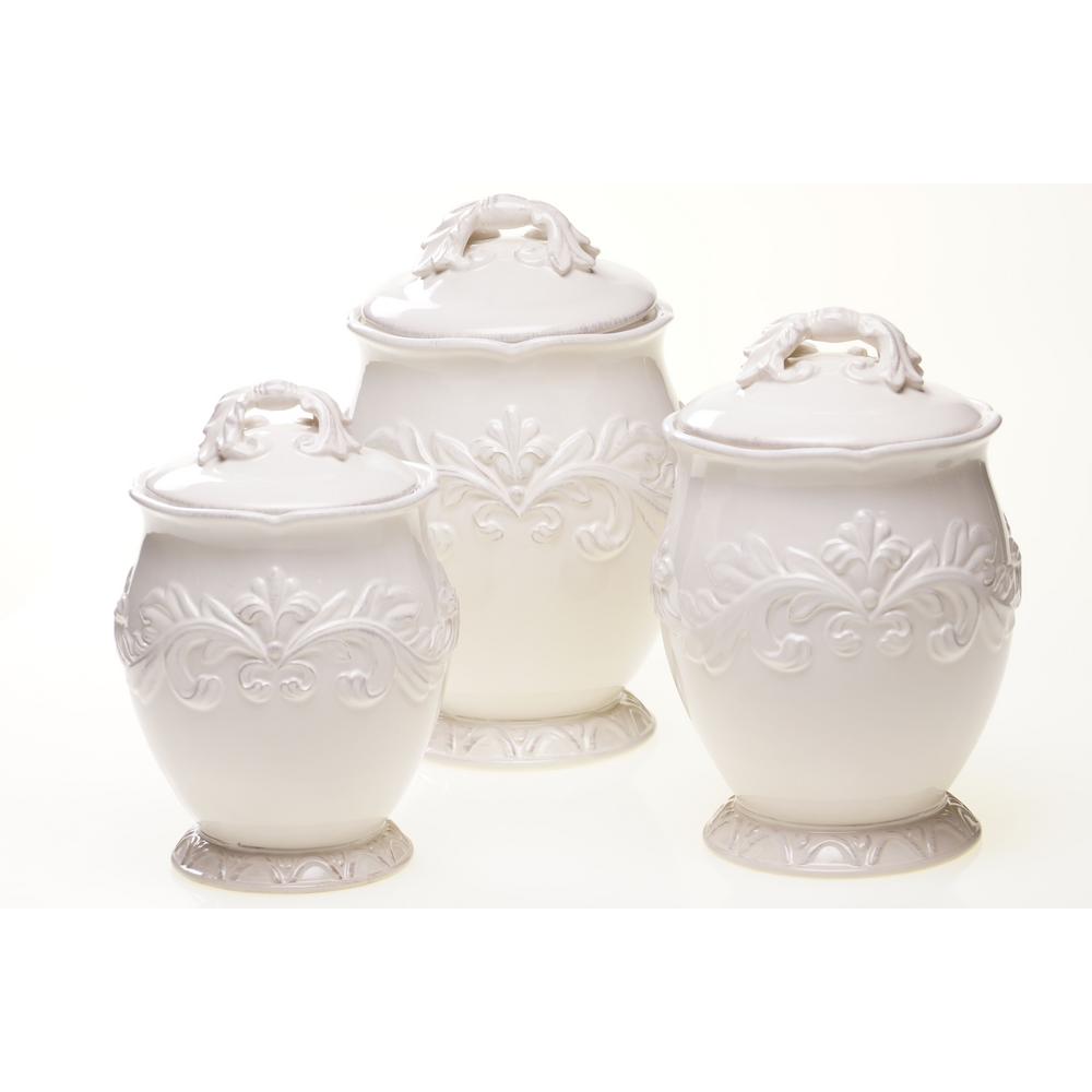 Kitchen Canisters Jars The Home Depot Firenze Hand Painted Glazed Earthenware Canister Set 3 Piece