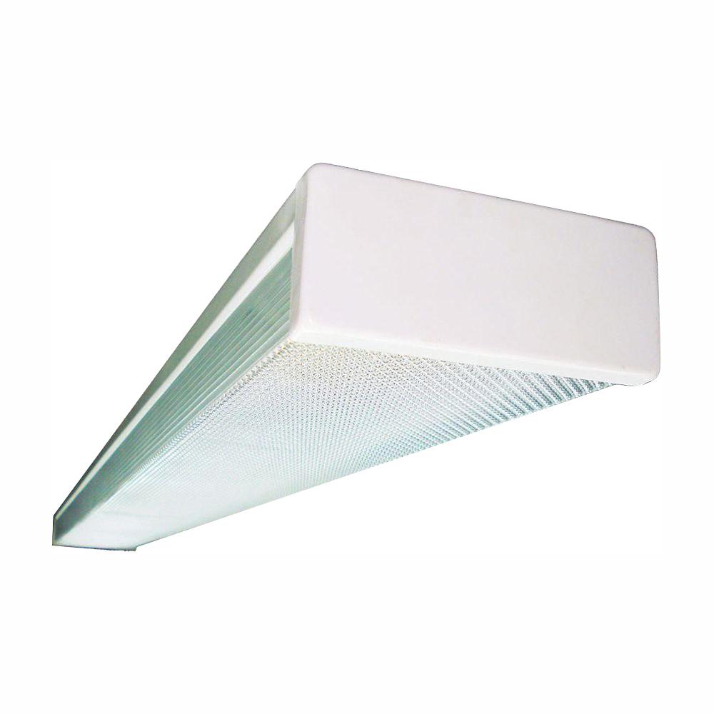 2Light White Fluorescent Wraparound Steel Ceiling Fixture with Clear Prismatic Acrylic Lens