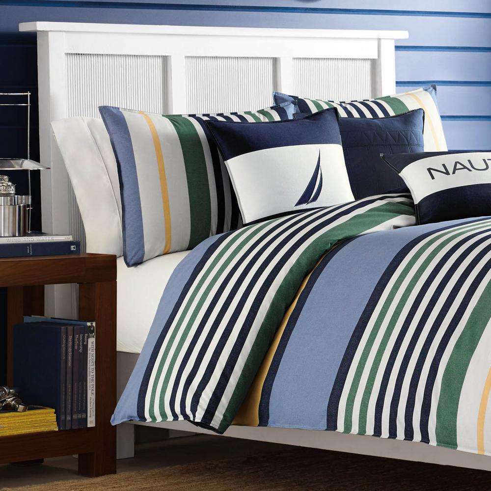 Nautica Dover 3 Piece Multicolored Blue Striped Cotton Full Queen