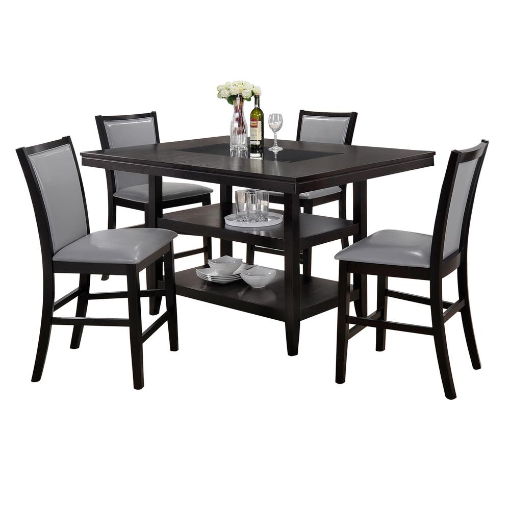 Home Source Industries Home Source Grazia Espresso 5 Piece Counter Height Dining Set 1 Table With Storage And 4 Chairs H 6056 5 Mop The Home Depot