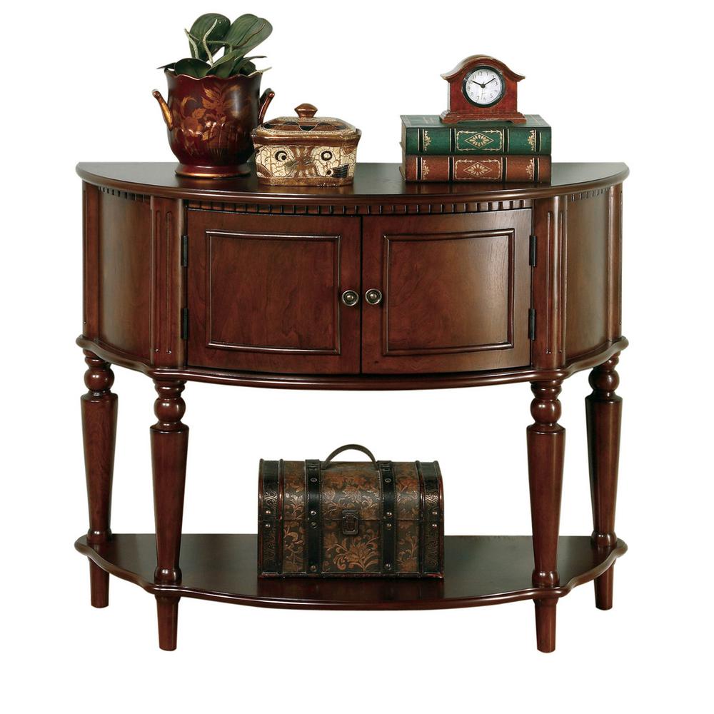 Entry Table With Brown Curved Front And Inlay Shelf Entry Table With Brown Curved Front And Inlay Shelf