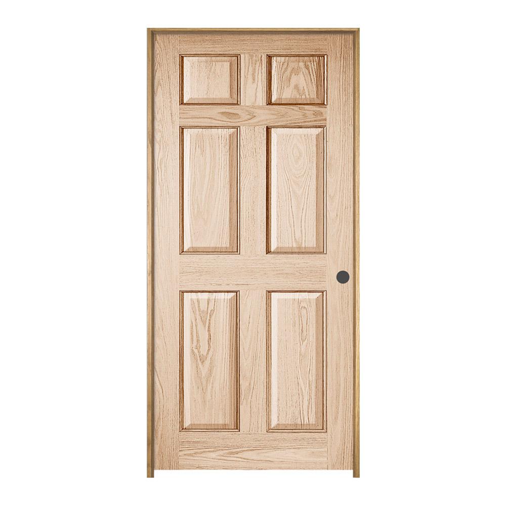 Jeld Wen 32 In X 80 In Oak Clear Lacquered Left Hand 6 Panel Solid Wood Single Prehung Interior Door