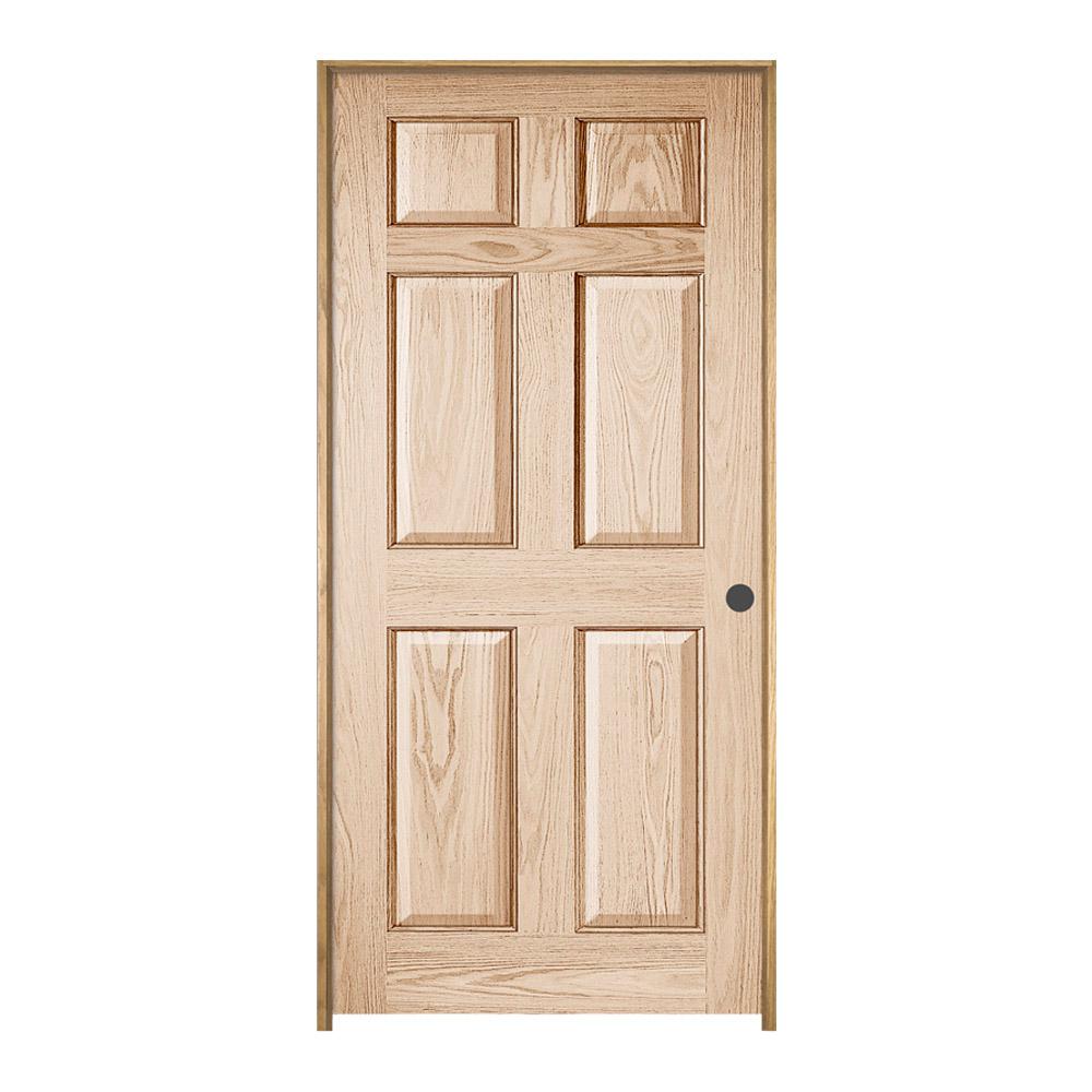 32 In X 80 In Oak Unfinished Left Hand 6 Panel Solid Wood Single Prehung Interior Door