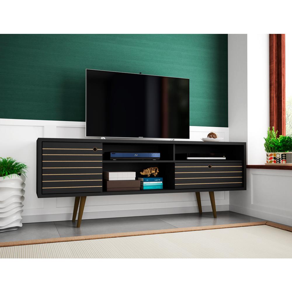 Manhattan Comfort Liberty 71 in. Black Composite TV Stand with 1 Drawer