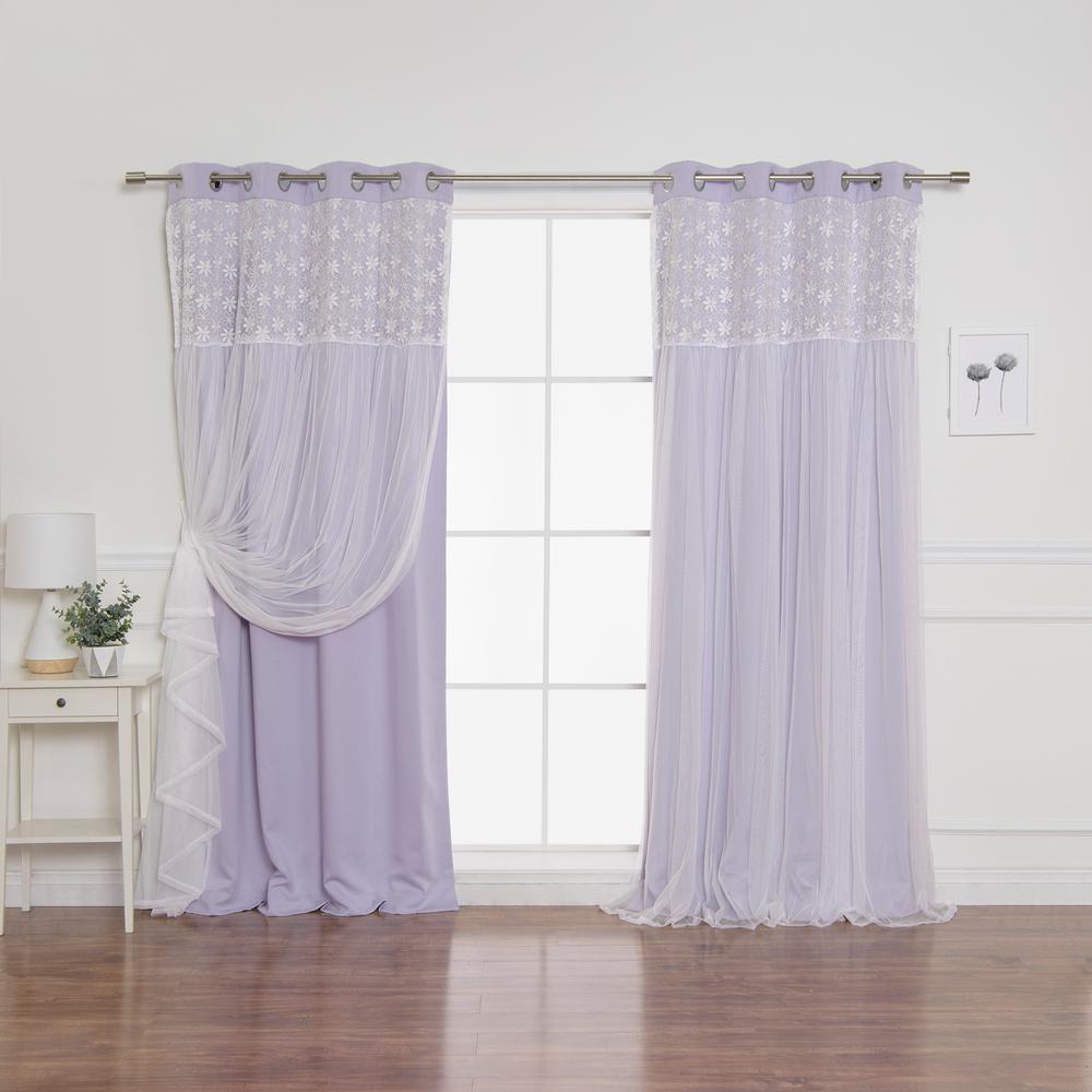 Best Home Fashion Lilac 84 in. L Irene Lace Overlay Blackout Curtain