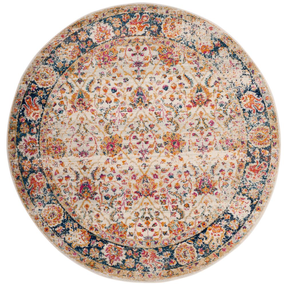 Safavieh Madison Cream/Navy 6 ft. 7 in. x 6 ft. 7 in. Round Area Rug ...