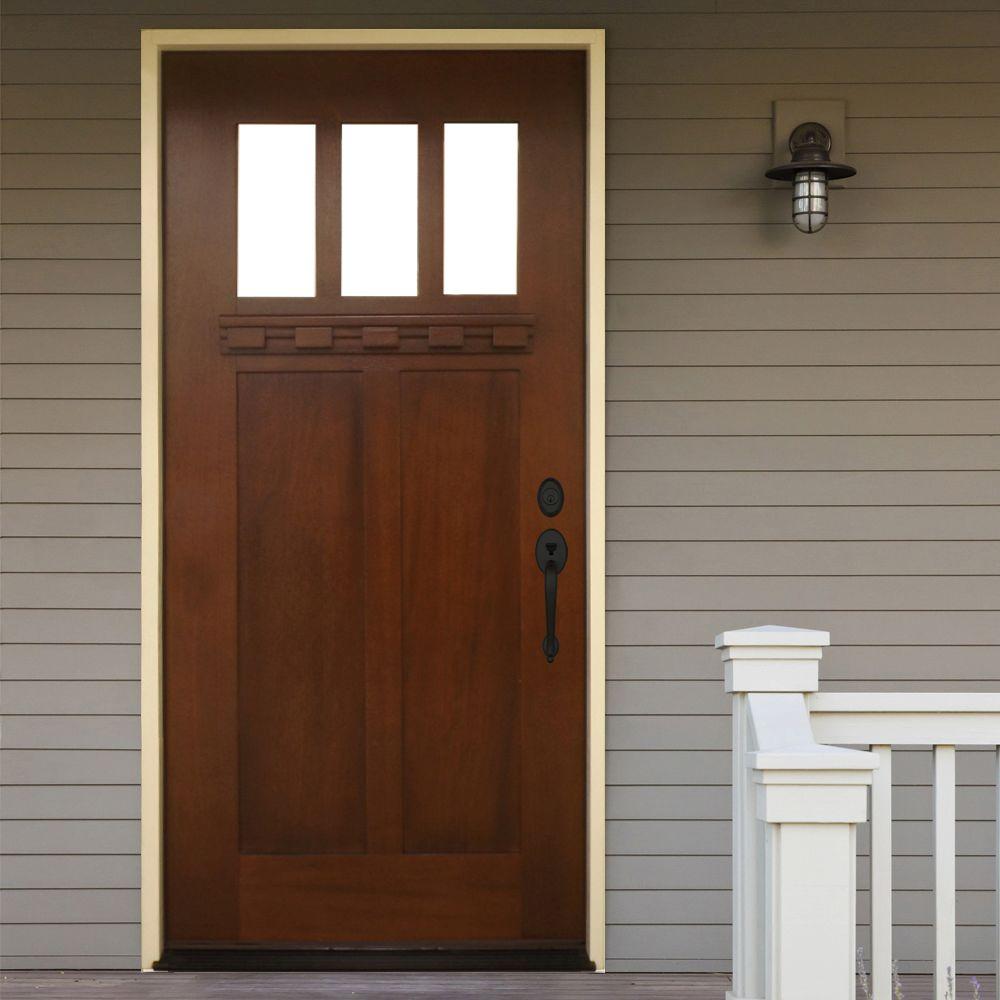 Steves Sons 36 In X 80 Shaker 3 Lite Stained Mahogany Wood Prehung Front Door Steves Sons 36 In X 80 Shaker 3 Lite Stained Mahogany Wood Prehung Front Door