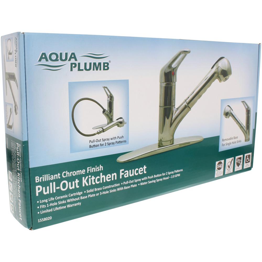 Aquaplumb Single Handle Pull Out Sprayer Kitchen Faucet In Silver