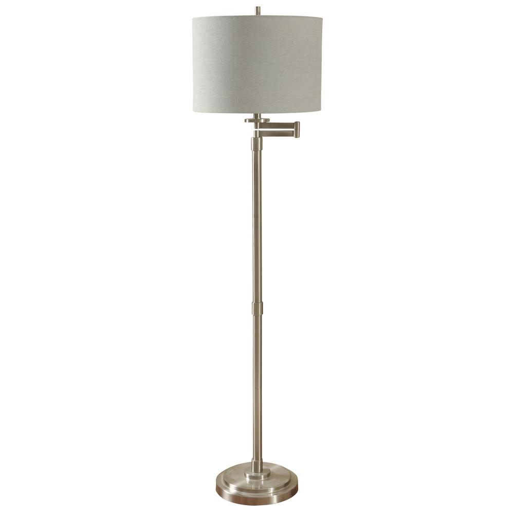 Stylecraft 62 In Brushed Steel Floor Lamp With White Hardback Stylecraft 62 In Brushed Steel Floor Lamp With White Hardback Fabric Shade