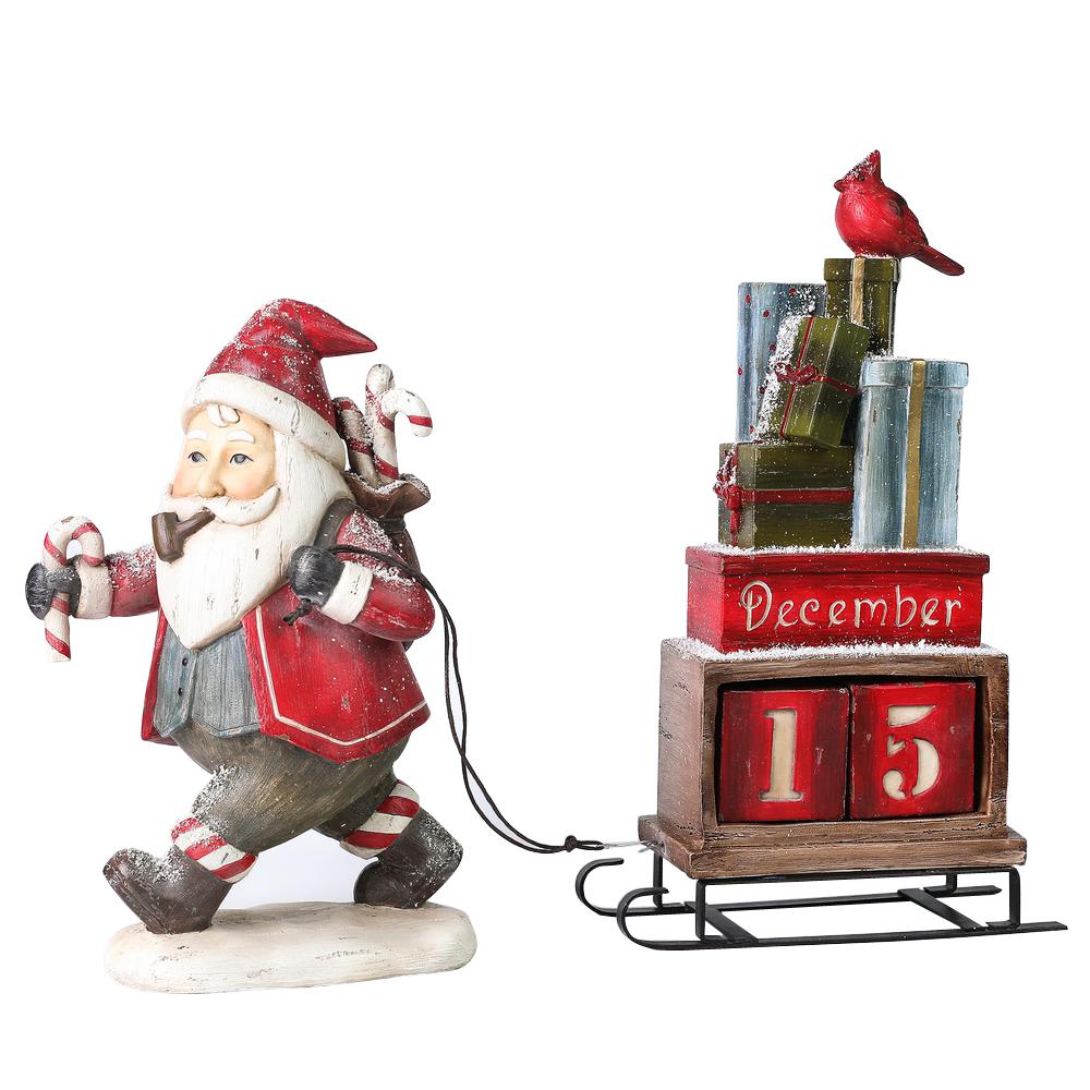 Winsome House 15.5 in. Santa with Sled Statuary Ornament (2Piece