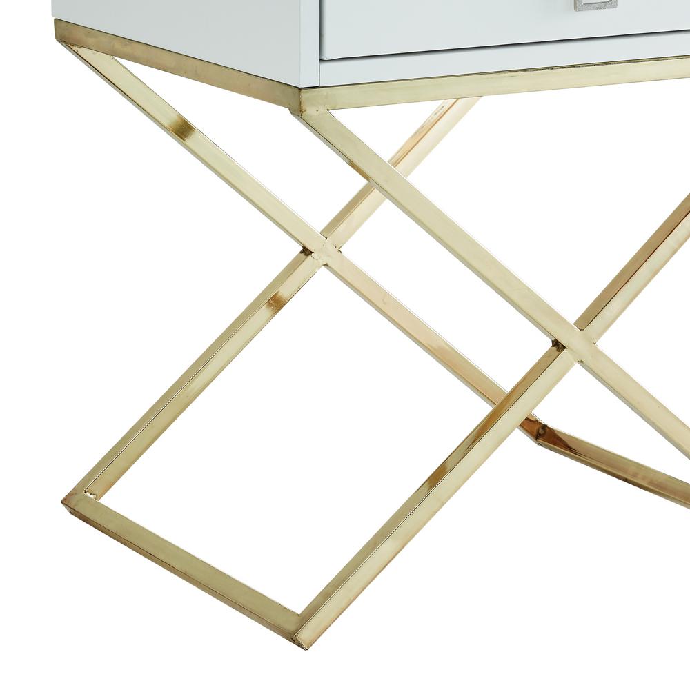 Inspired Home Laila Square Lacquered White Gold Metal X Leg Nightstand St23 09wg Hd The Home Depot