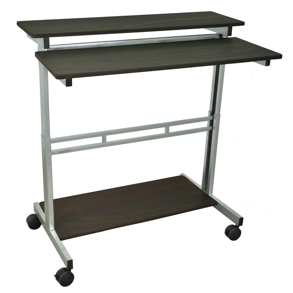Luxor 40 inch Adjustable Stand Up Desk with Dark Walnut Top and Silver Frame by Luxor