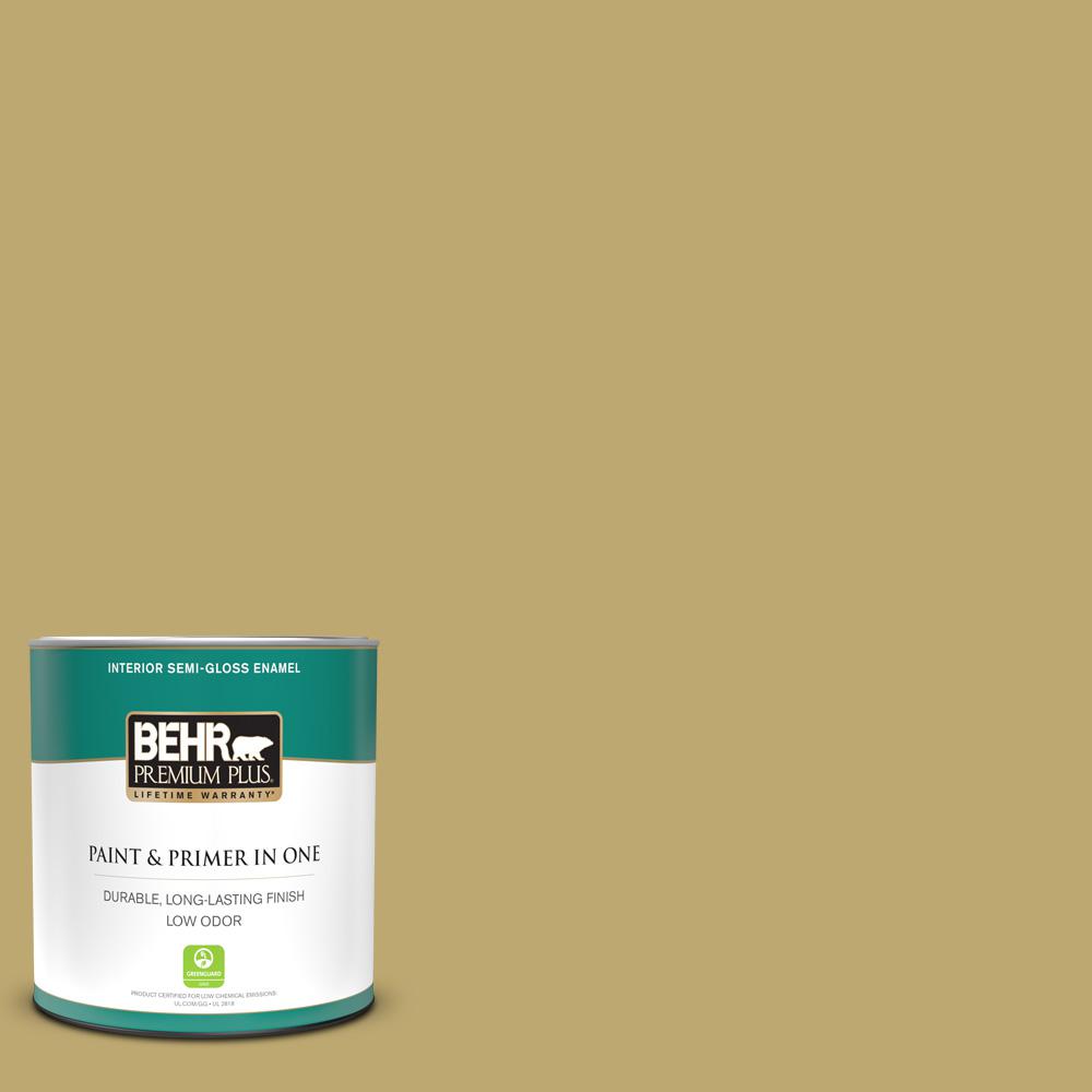 BEHR PREMIUM PLUS 1 qt. 370F5 Coriander Seed SemiGloss Enamel Low Odor Interior Paint and
