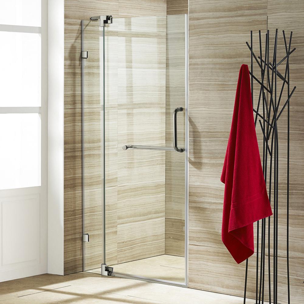 VIGO Pirouette 36 in. x 72 in. SemiFramed Pivot Shower Door in Brushed