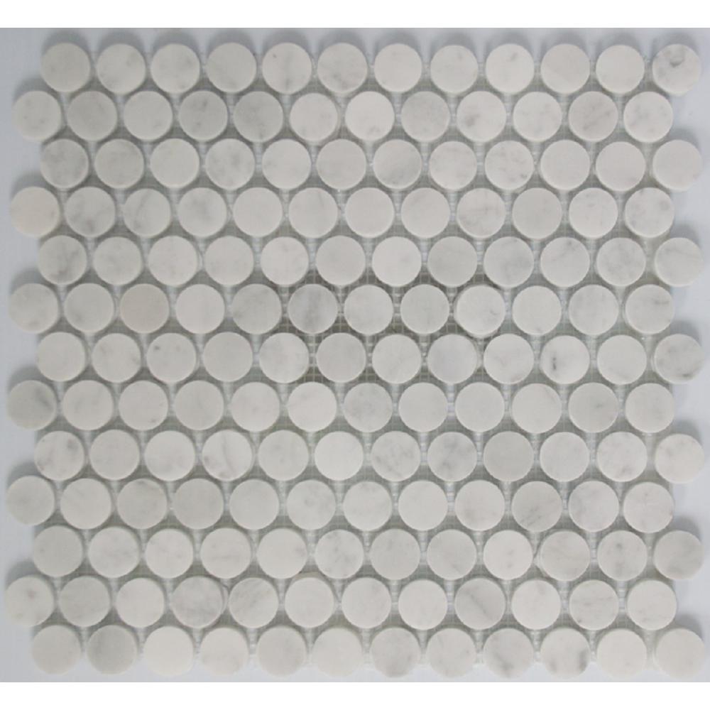 Marble Penny Mosaic Tile The Home Depot 12 In X 10 Mm Tile Esque Carrara White Circle Marble
