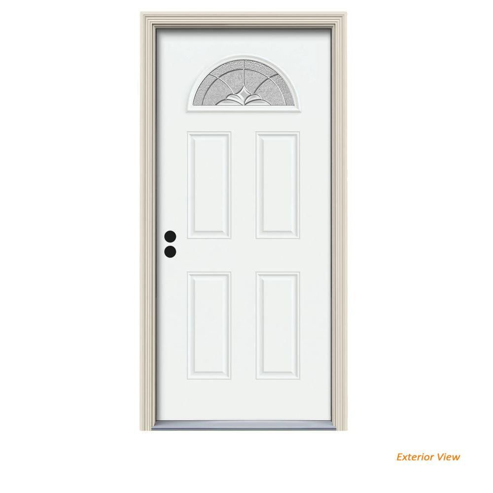 4 Panel 34 X 80 Front Doors Exterior The Home Depot 34 In X 80 Fan Lite Langford White Painted Steel Prehung Right