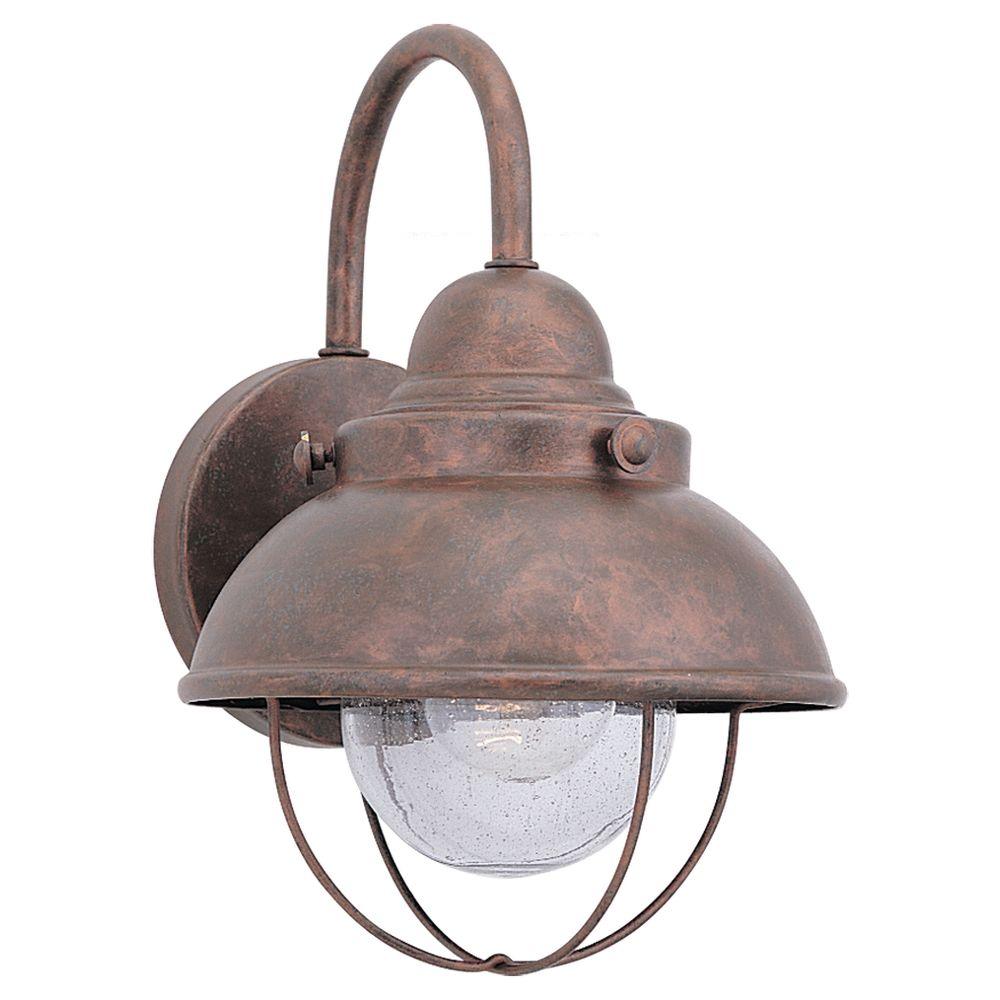 Copper Outdoor Wall Lighting The Home Depot W 1 Light Weathered Copper Outdoor 11 25 In Wall
