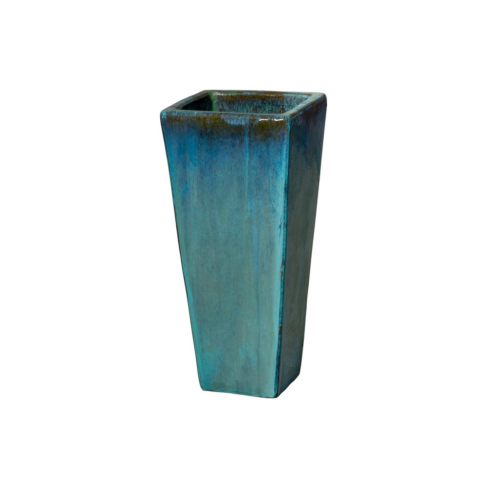 Emissary 24 in. Tall Teal Ceramic Square Planter-12757TL-1 - The Home Depot