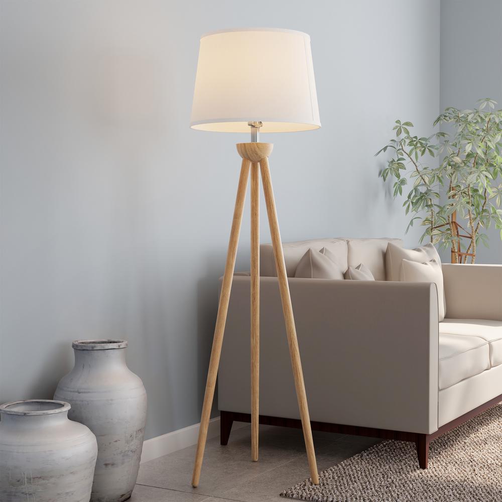 Lavish Home 58 In Modern Natural Wood Oak Tripod Led Floor Lamp Modern Natural Wood Oak Tripod Led