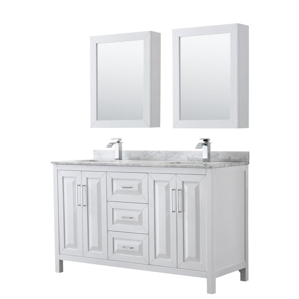 Wyndham Collection Daria 60 In Double Bathroom Vanity In White With Marble Vanity Top In Carrara White And Medicine Cabinets Wcv252560dwhcmunsmed The Home Depot