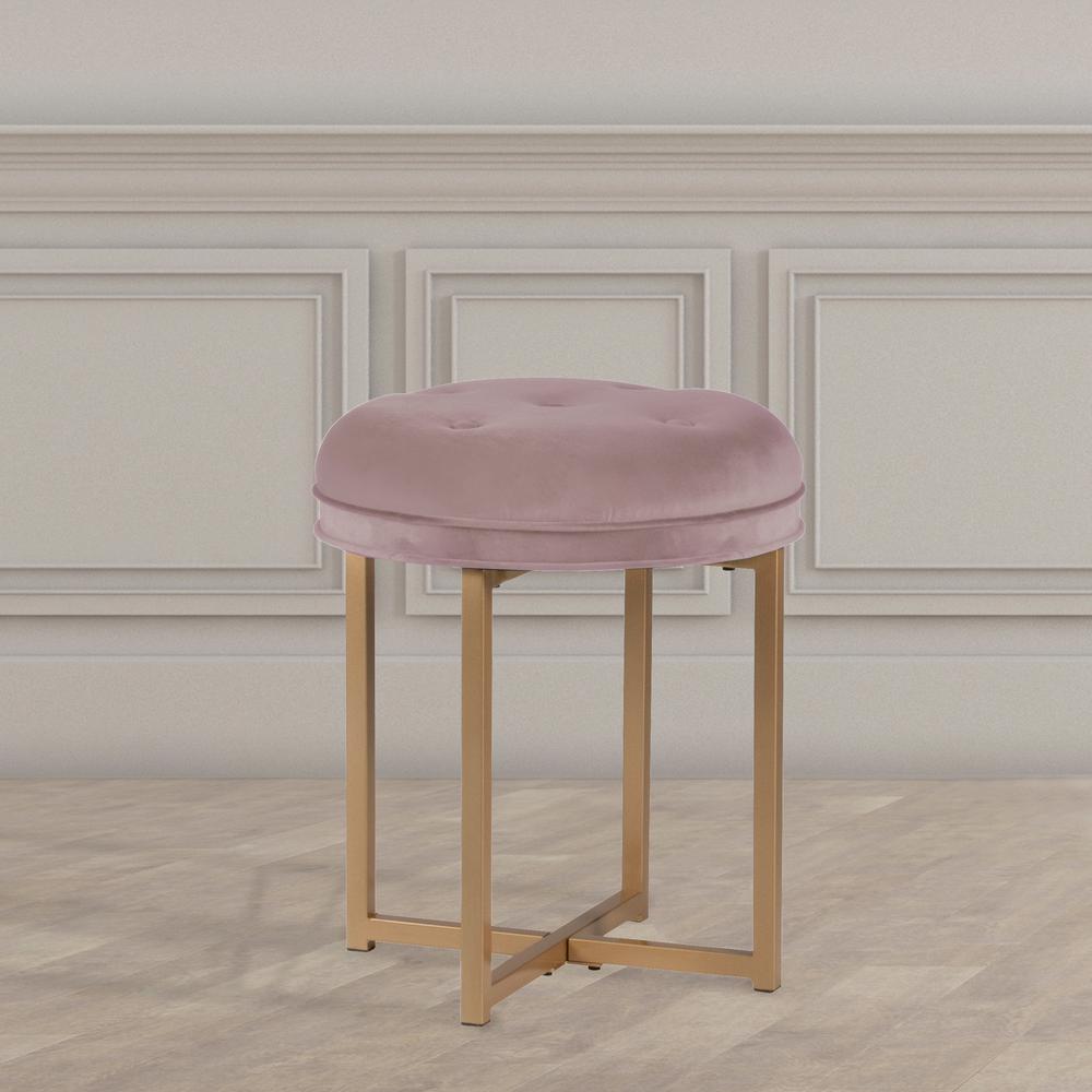 Hillsdale Furniture Maura 16 In X 19 In Round Tufted Vanity Stool In Blush Pink 51094 The Home Depot