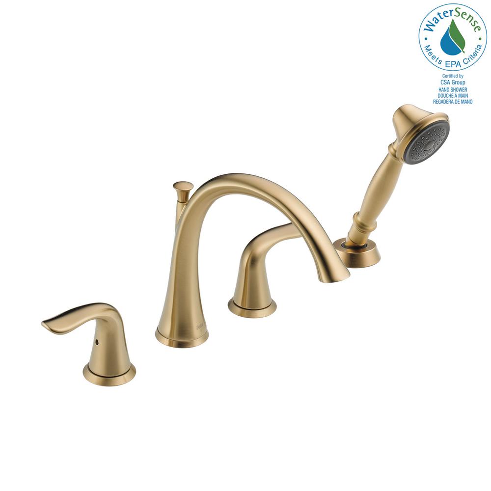 Delta Lahara 2 Handle Deck Mount Roman Tub Faucet With Hand Shower