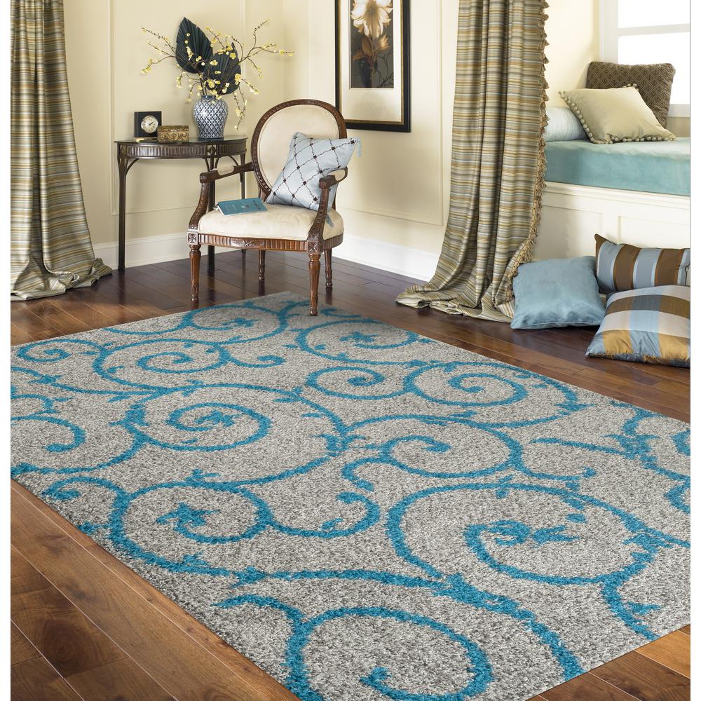 World Rug Gallery Soft Cozy Contemporary Scroll Turquoise Gray 9 Rug Gallery Soft Cozy Contemporary