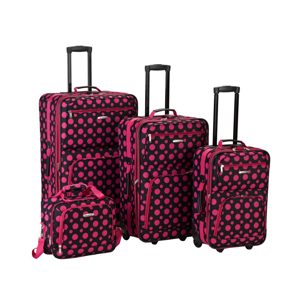 Rockland Beautiful Deluxe Expandable Luggage 4-Piece Softside Luggage Set, Black/Pink Dot, Blackpinkdot was $239.0 now $88.43 (63.0% off)