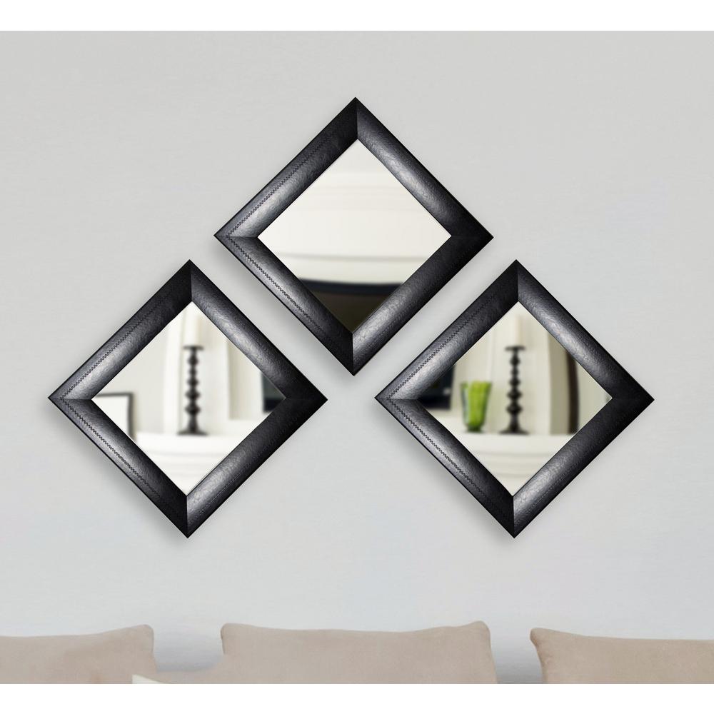 21 75 In X Black Square Leather Wall Mirrors Set Of 3