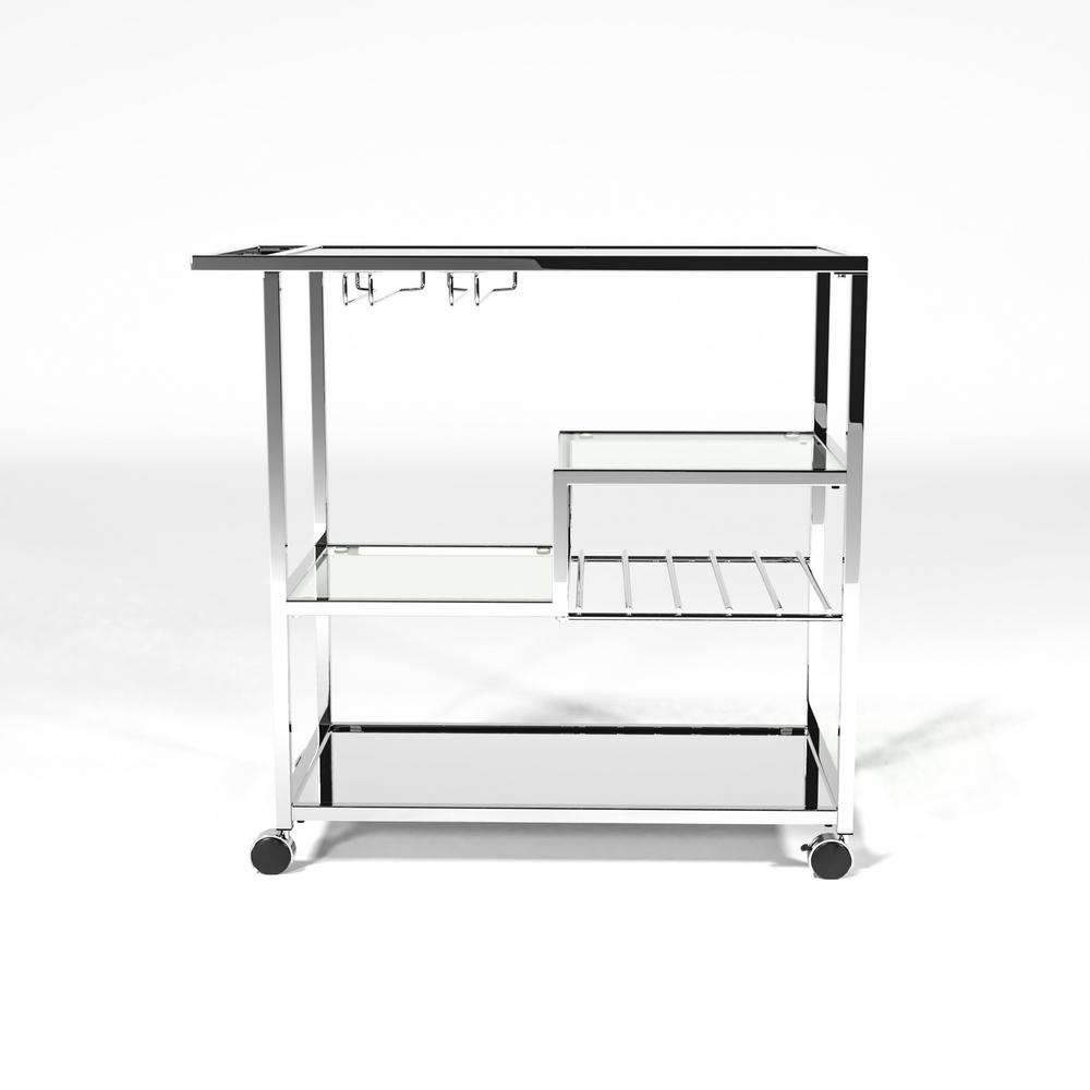 Furniture of America Daves Chrome Serving Cart with Stemware Rack