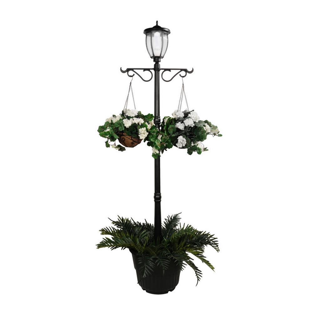 Outdoor Led Black Lamp Post, Solar Lamp Post With Planter Base