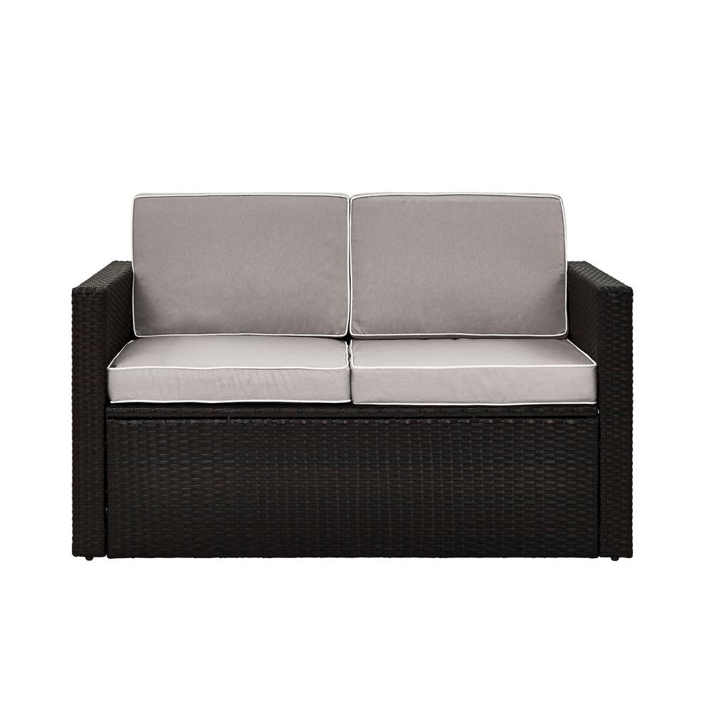 Crosley Palm Harbor Wicker Outdoor Loveseat With Grey Cushions