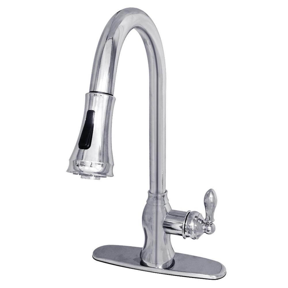 Kingston Brass American Classic Single Handle Pull Down Sprayer Kitchen Faucet In Polished Chrome