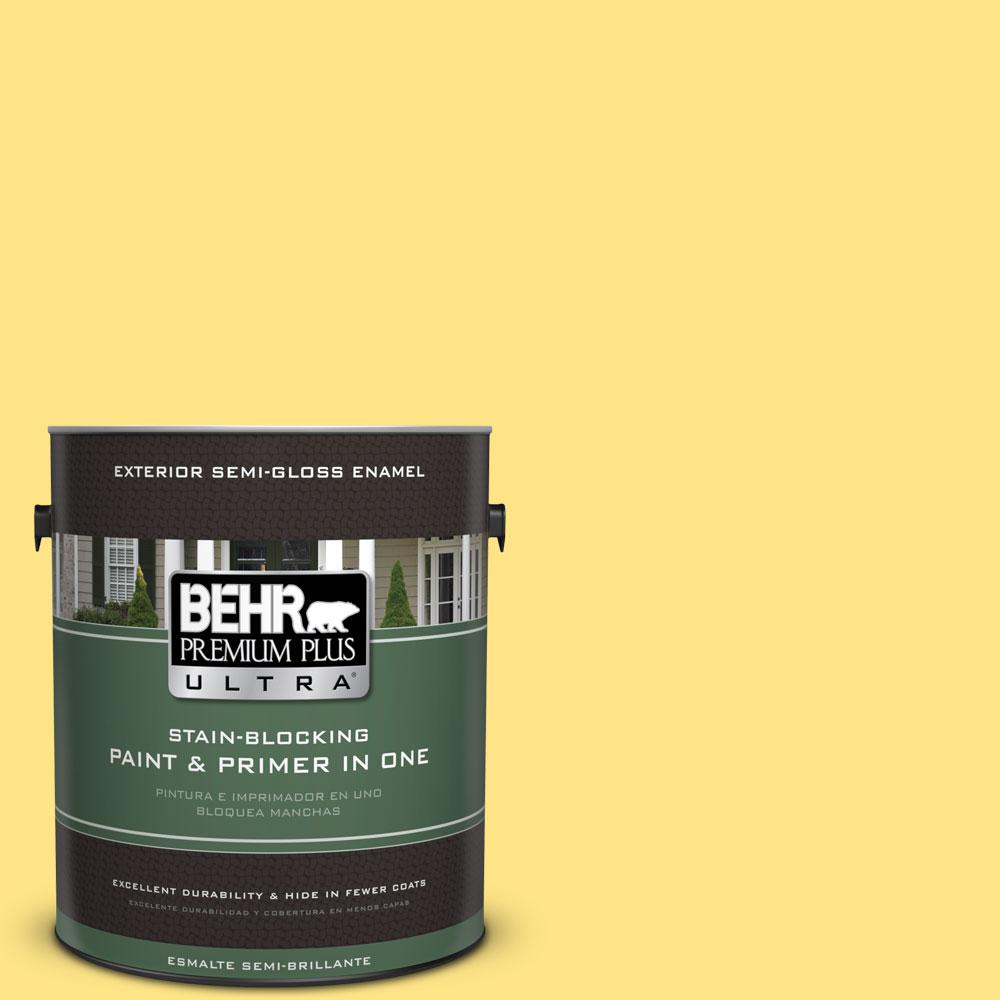 BEHR Premium Plus Ultra 1gal. 380B4 Daffodil Yellow SemiGloss Enamel Exterior Paint585401