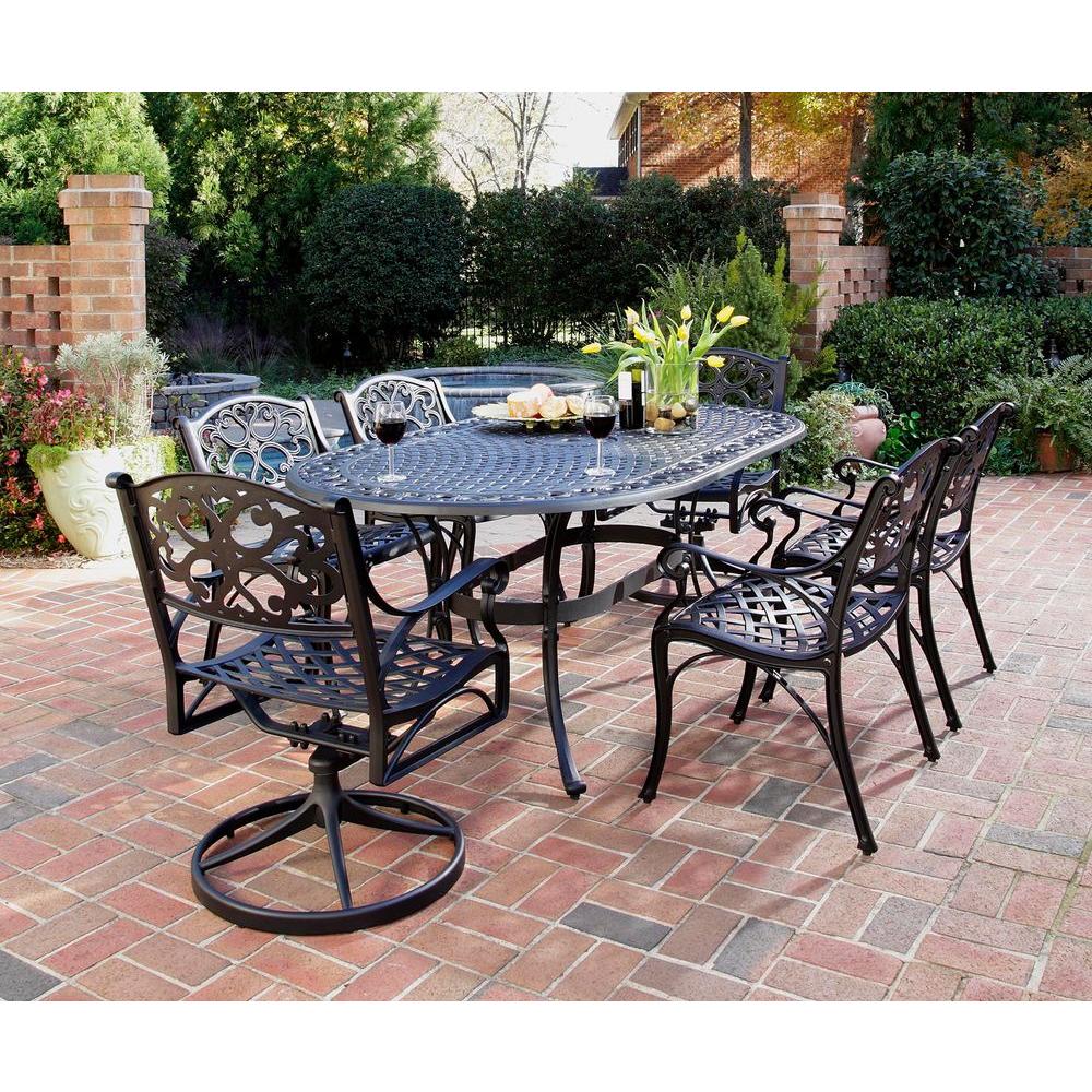 Cast Aluminum and Water Shedding Design UV-Resistant Coating Home Styles Biscayne White Oval Outdoor Dining Table with Hand-Applied White Antique Finish Adjustable Nylon Glides