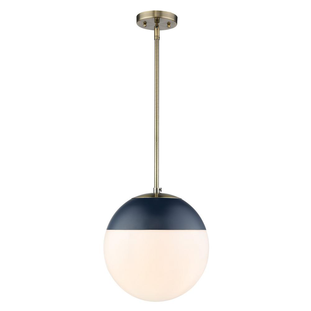 Golden Lighting Dixon 1 Light Aged Br With Opal Gl And Navy Cap Pendant Golden Lighting Dixon 1 Light Aged Br With Opal Gl And Navy Cap Pendant