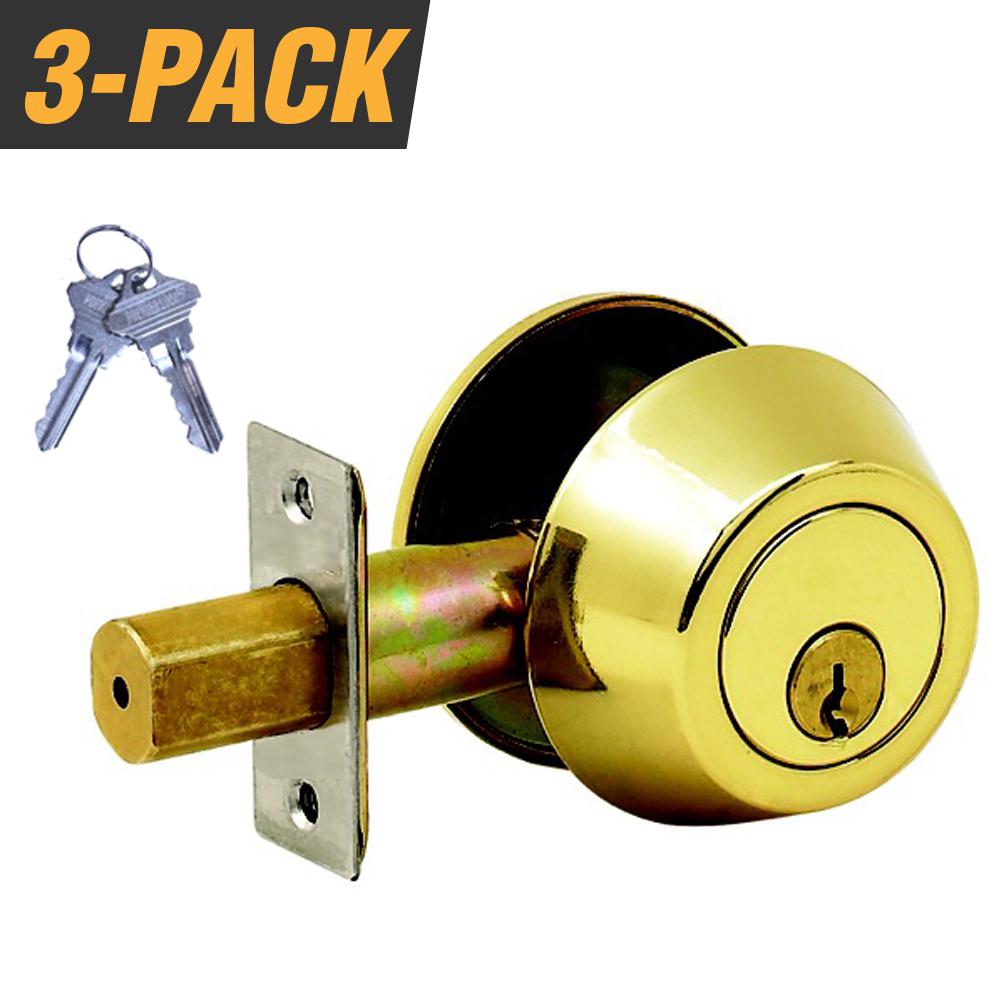 Grip Tight Tools Brass Grade 3 Door Lock Single Cylinder Deadbolt with