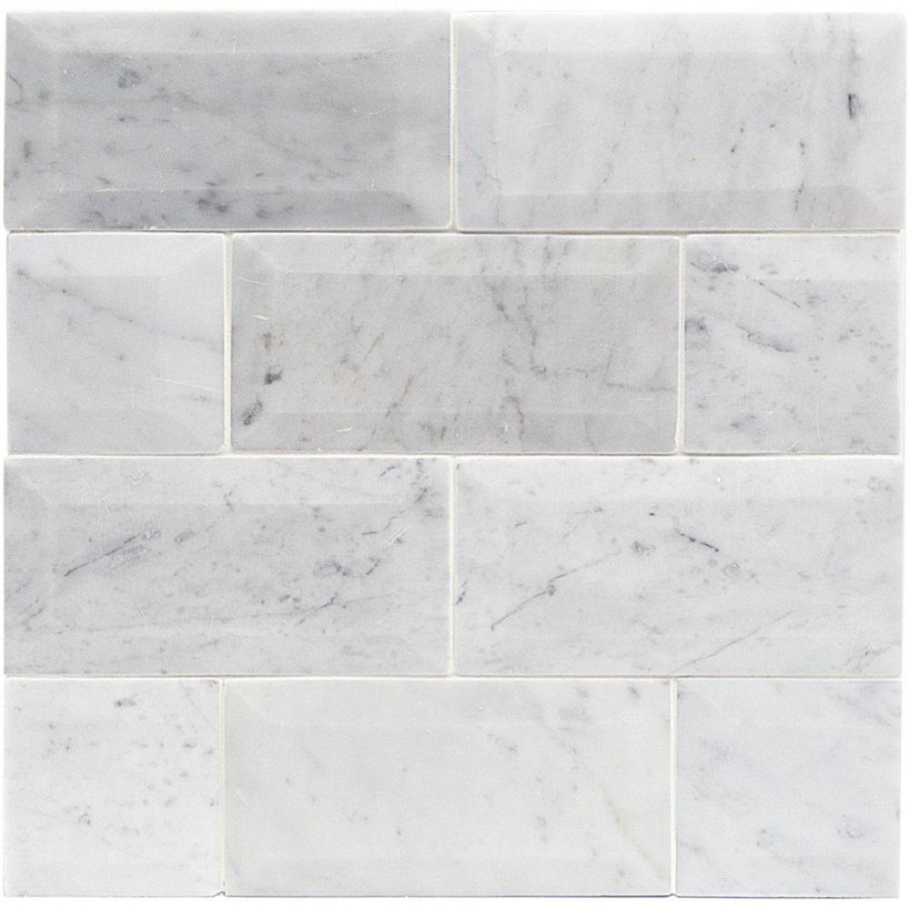 Ivy Hill Tile White Carrara Beveled 3 In X 6 9mm Polished White Carrara Beveled 3 In X 6 9mm Polished Marble Subway Tile 40 Pieces 5 Sq Ft Box
