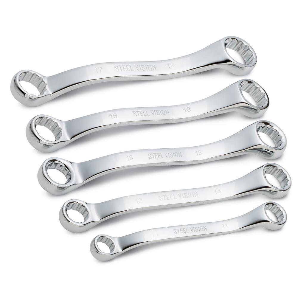 Steel Vision Stubby 45° Full Polish Metric Offset Box End Wrench Set (5