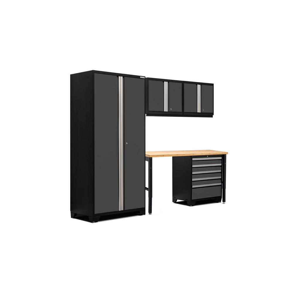 NewAge Products 50070 Bold 3.0 Garage Storage Cabinet Set with Bamboo Worktop Gray 7-Piece
