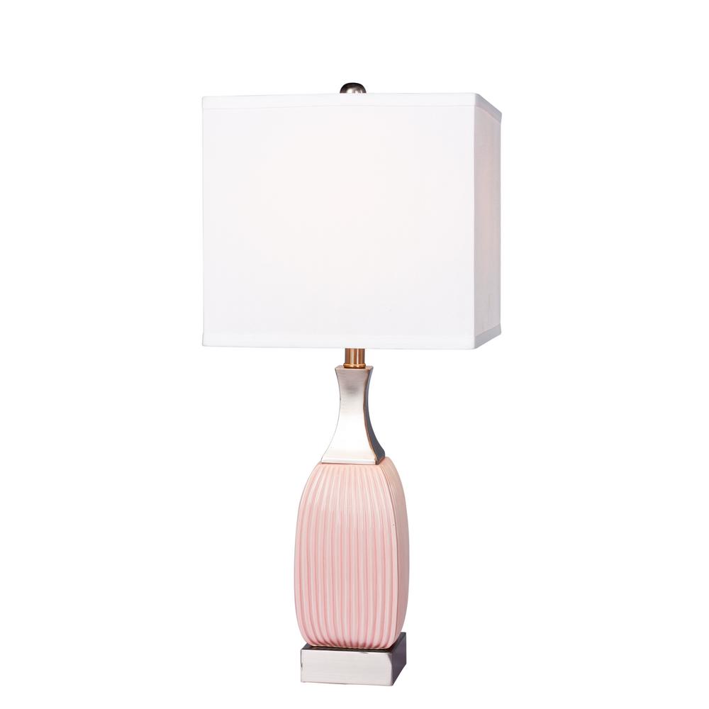 Fangio Lighting 26 5 In Ribbed Pink Ceramic And Nickel Metal Ribbed Pink Ceramic And Nickel Metal Vertically Table Lamps