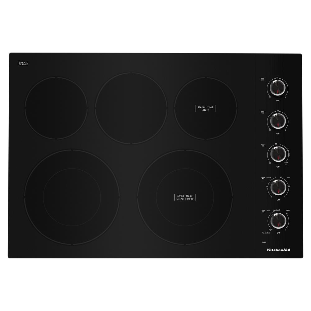 Kitchenaid 30 In Radiant Electric Cooktop In Black With 5 Elements And Knob Controls Kces550hbl The Home Depot