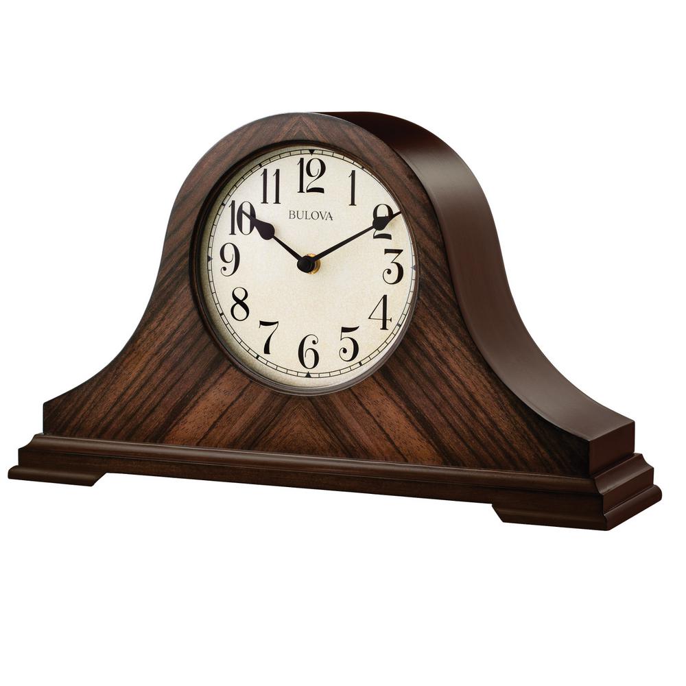 Bulova 9 in. H x 15.25 in W Walnut Traditional Table Clock with ...