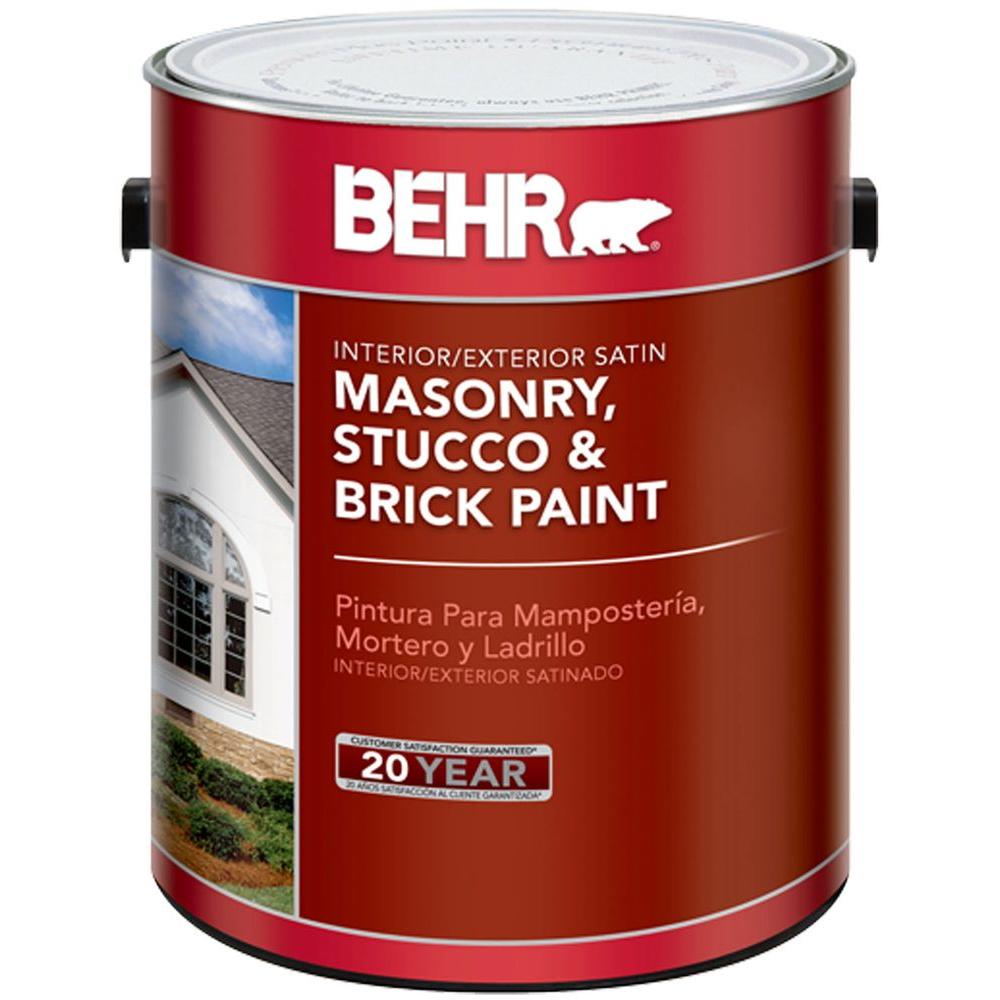 Behr 1 Ga Gallon Paint The Home Depot White Satin Enamel Masonry Stucco And Brick Paint