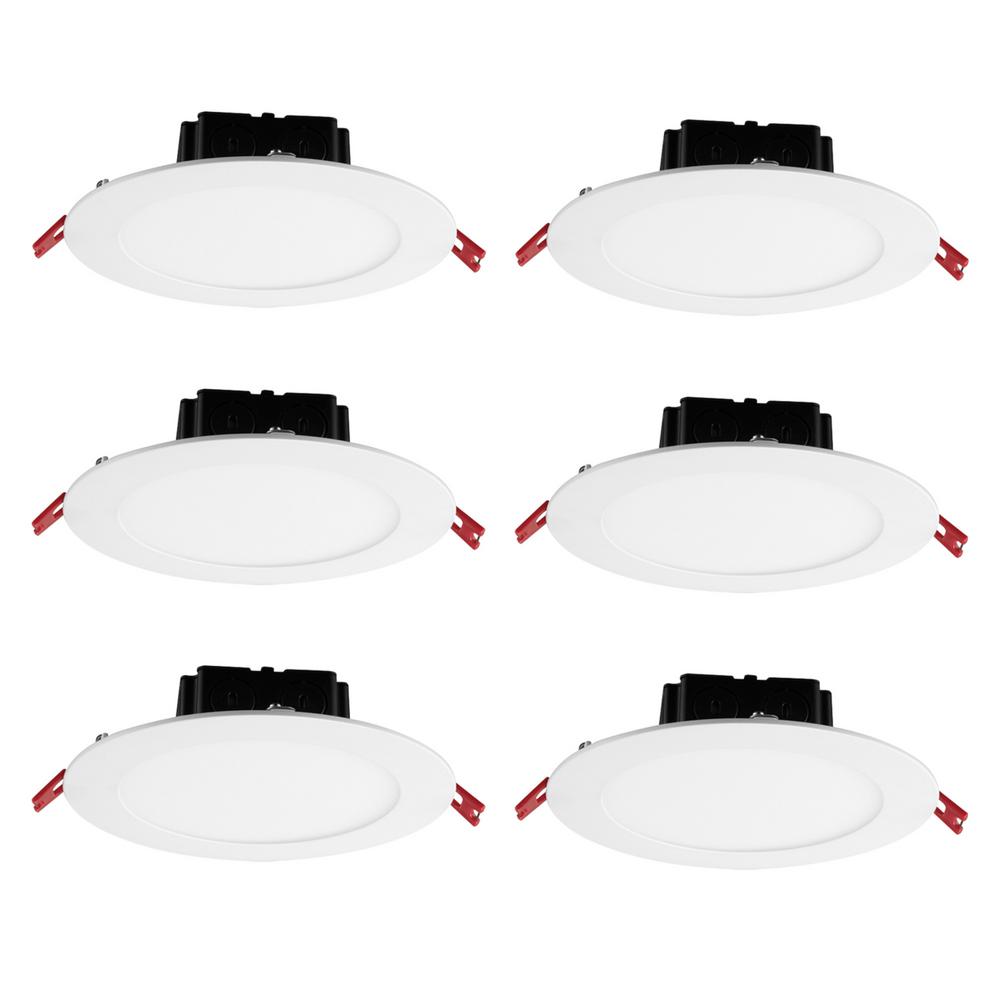 Commercial Electric 6 in. White Flush Round Wet Rated LED Integrated Recessed Lighting Kit (6-Pack)