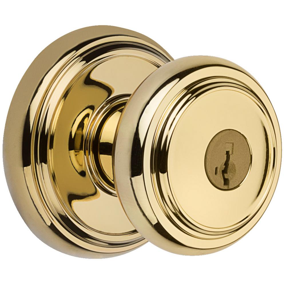 Baldwin Prestige Alcott Lifetime Polished Brass Entry Door Knob Featuring Smartkey Security