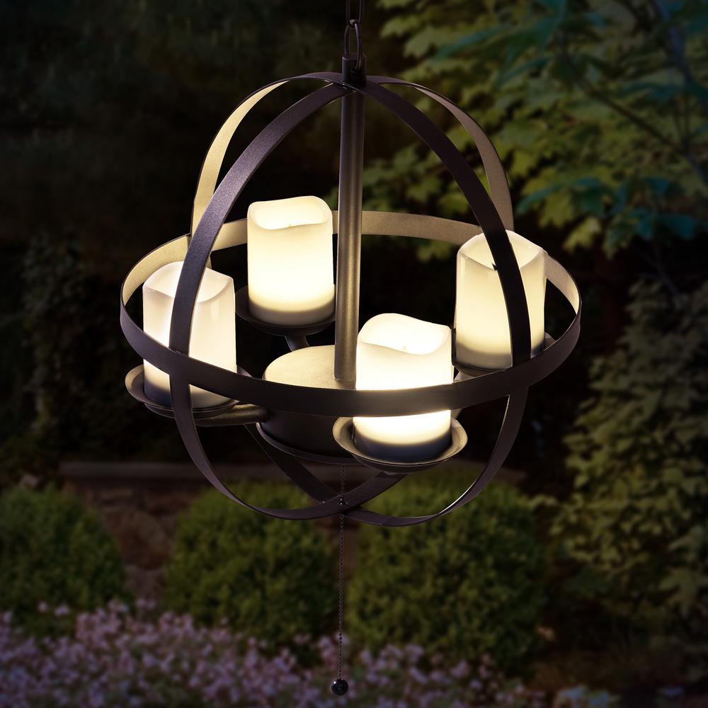 Sunjoy Medium 4 Light Black Battery Operated Led Hanging Outdoor Battery Operated Led Hanging Outdoor