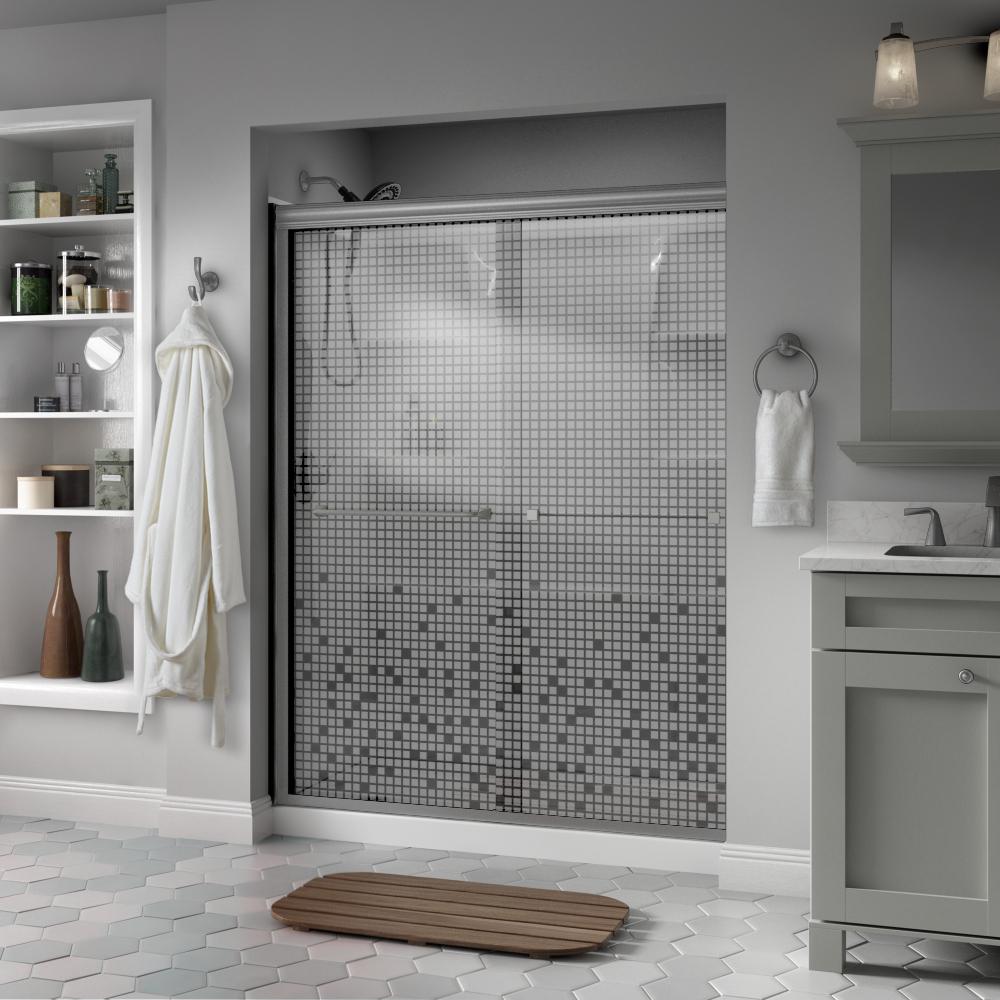 Delta Everly 60 In X 70 Semi Frameless Traditional Sliding Delta Everly 60 In X 70 Semi Frameless Traditional Sliding Shower Door Nickel With Mozaic Glass