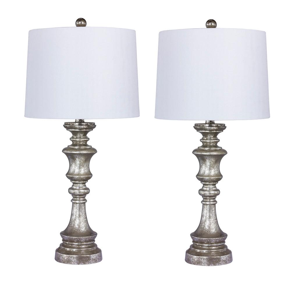 Fangio Lighting Pair Of 27 75 In Candlestick Resin Table Lamps A Antiqued Silver Leaf